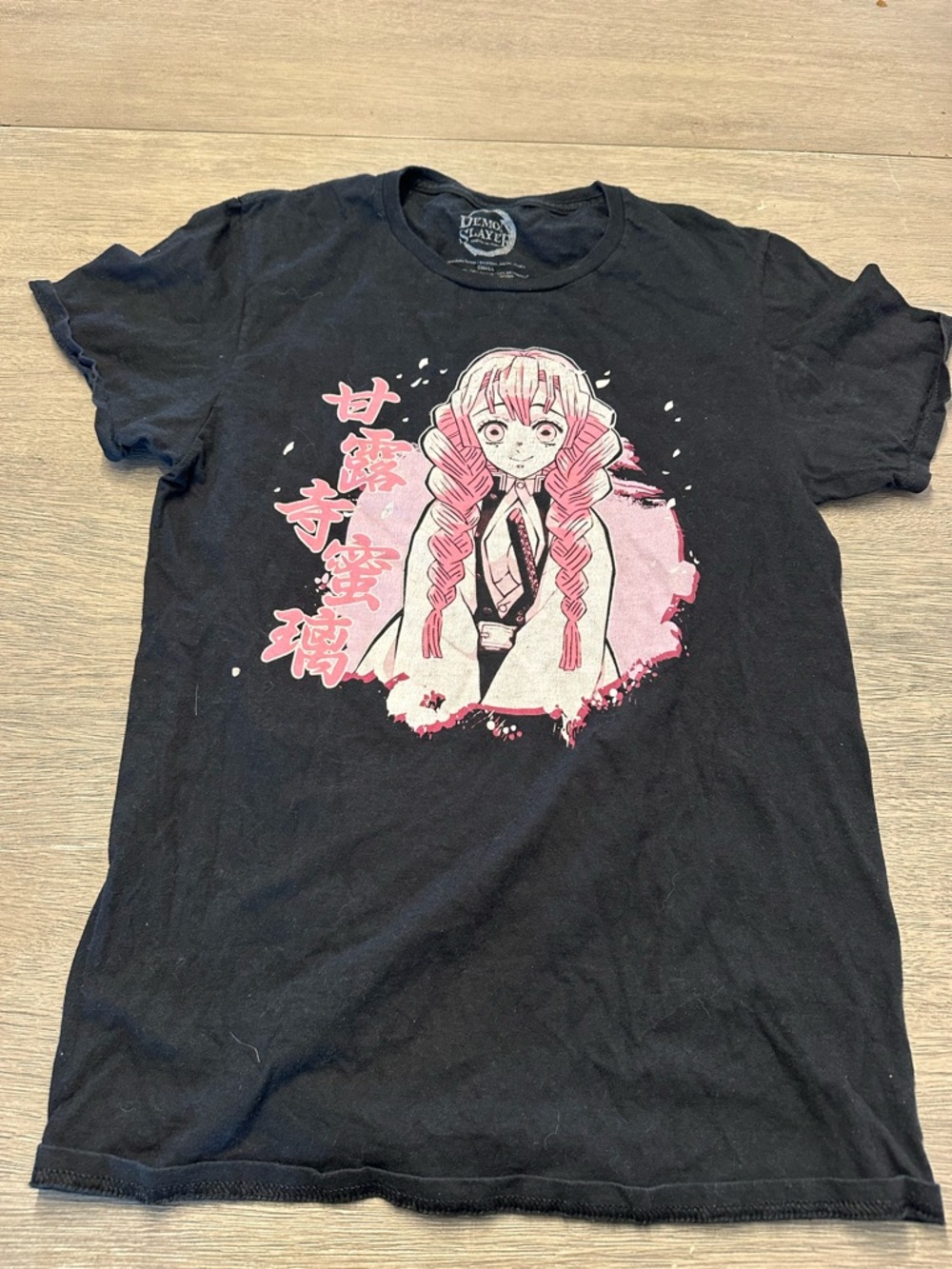 Demon Slayer Kids Graphic Tee in Black with Pink Print